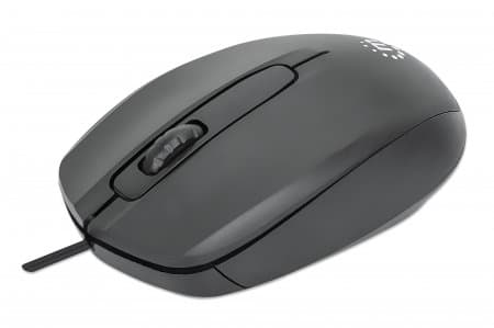 MANHATTAN 190190 Mouse USB óptico con cable, tres botones con rueda de desplazamiento, 1000 ppp, ambidiestro, cable de 1 m, negro, 3 años de Garantia.
