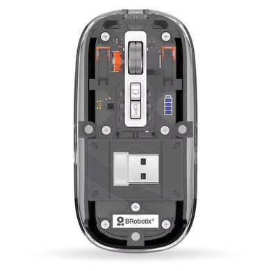 BROBOTIX MOUSE INALÁMBRICO RECARGABLE, MODELO GLASS, CONEXIÓN BLUETOOTH 5.3/2.4 GHz, 1600 DPI, 6000823 BROBOTIX