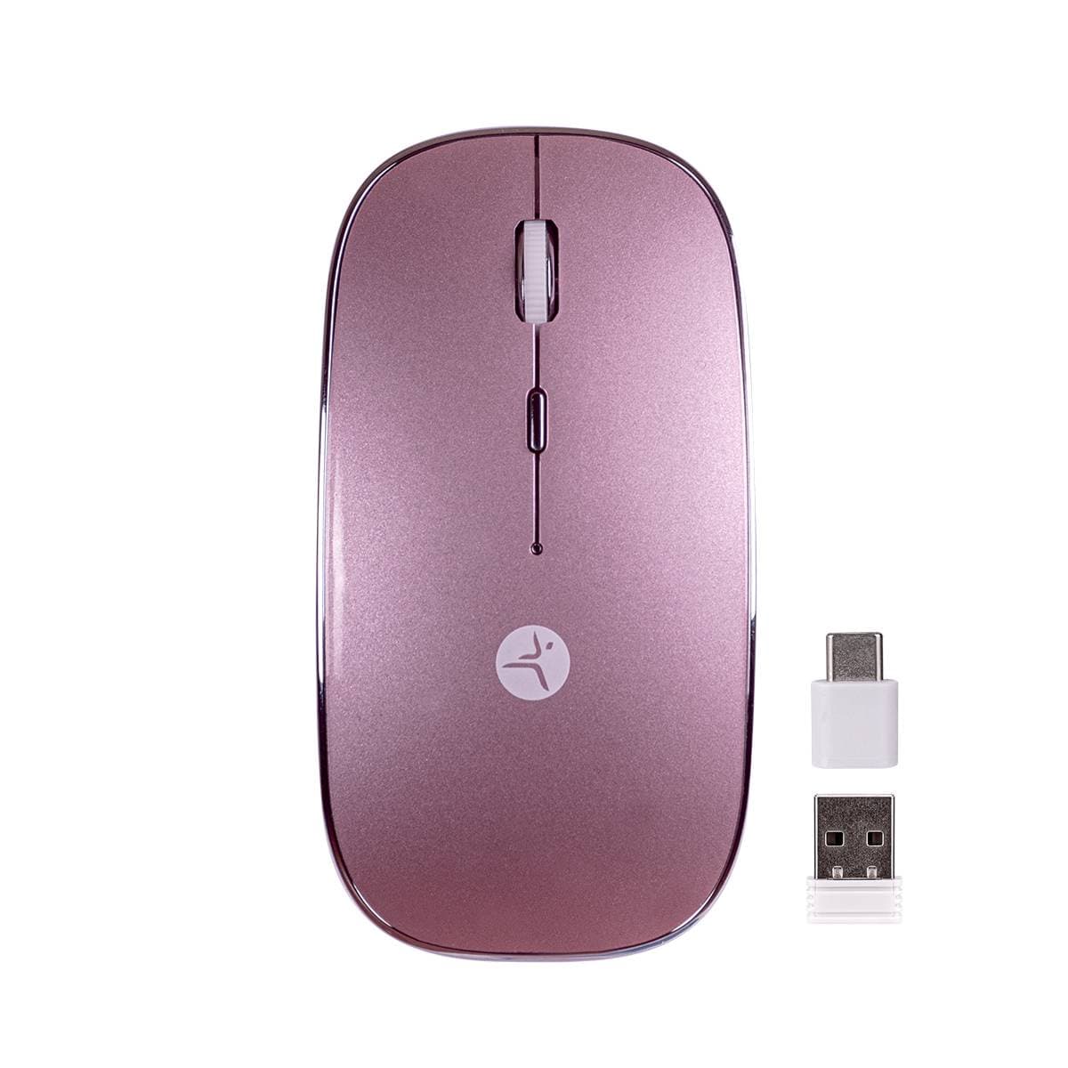 TECHZONE Mouse SLIVE recargable rosa con nano receptor tipoC y USB A, mousepad incluido, TECHZONE, TZACMOI27, DPI:1000,1200,1600