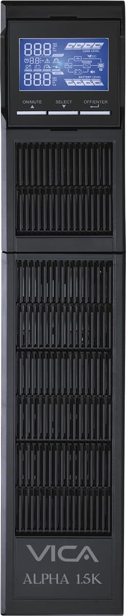 VICA UPS Online doble conversión Rack ALPHA 1.5K, 1500VA/1500W, 8 NEMA 5-15R protegidos, entrada NEMA 5-15P, 55/150Vca, salida 100/110/115/120/127Vca, SNMP