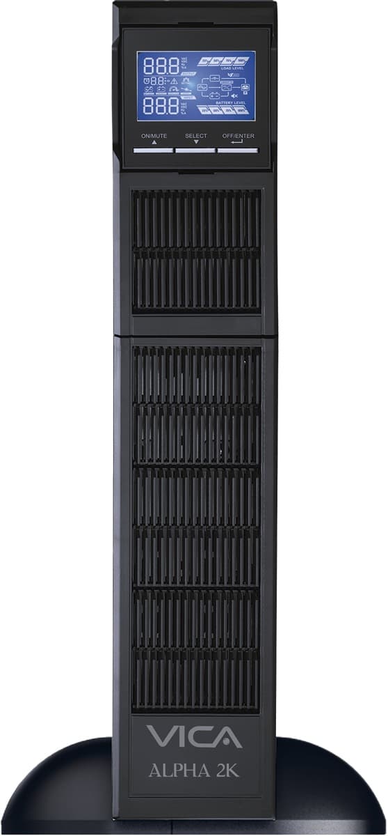 VICA UPS Online doble conversión Rack ALPHA 2K, 2000VA/2000W, 8 NEMA 5-15/20R protegidos, entrada NEMA 5-20P, 55/150Vca, salida 100/110/115/120/127Vca, SNMP
