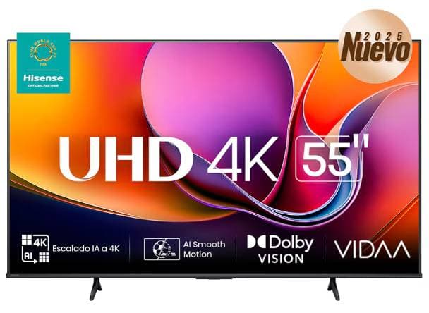 Hisense Televisor Hisense 55A65NV, 55 pulgadas, LED 4K UHD, 3840 x 2160 Pixeles, VIDAA SMART TV