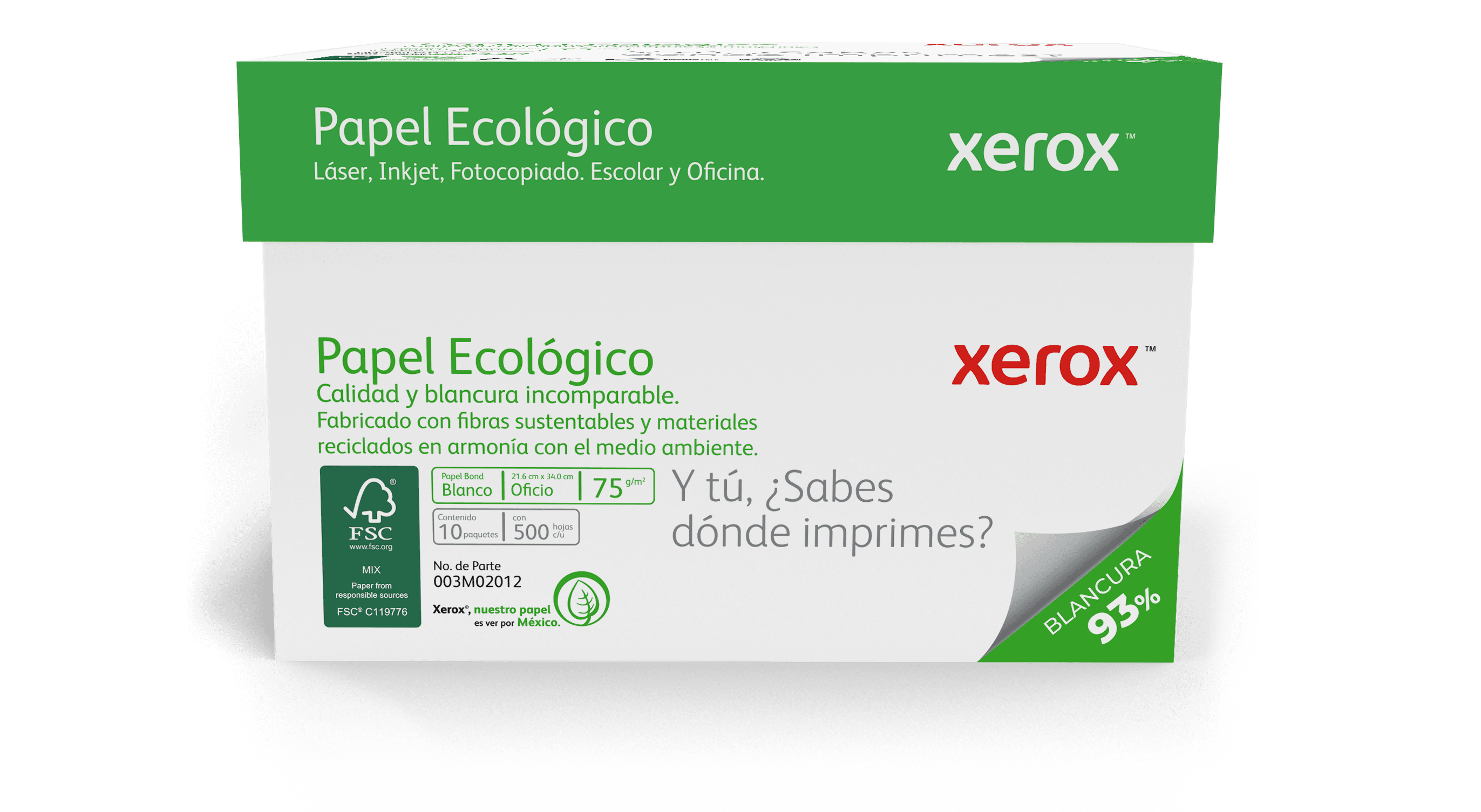 XEROX XEROX PAPEL ECOLOGICO OFICIO 93% BLANCURA