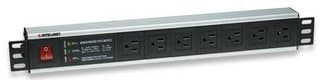 INTELLINET 207102 Barra Multicontacto de 7 salidas para Montaje en Rack de 19 pulgadas, Con Apagador y Protección de Sobrevoltaje, Cable de conexión de 3m