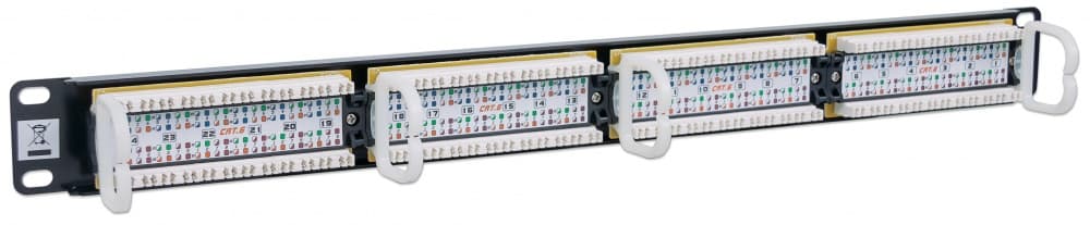 INTELLINET 520959 Panel de Parcheo Cat6 24 puertos 1U; Soporta cable trenzado sólido y multifilar de calibres 22 y 26 AWG.