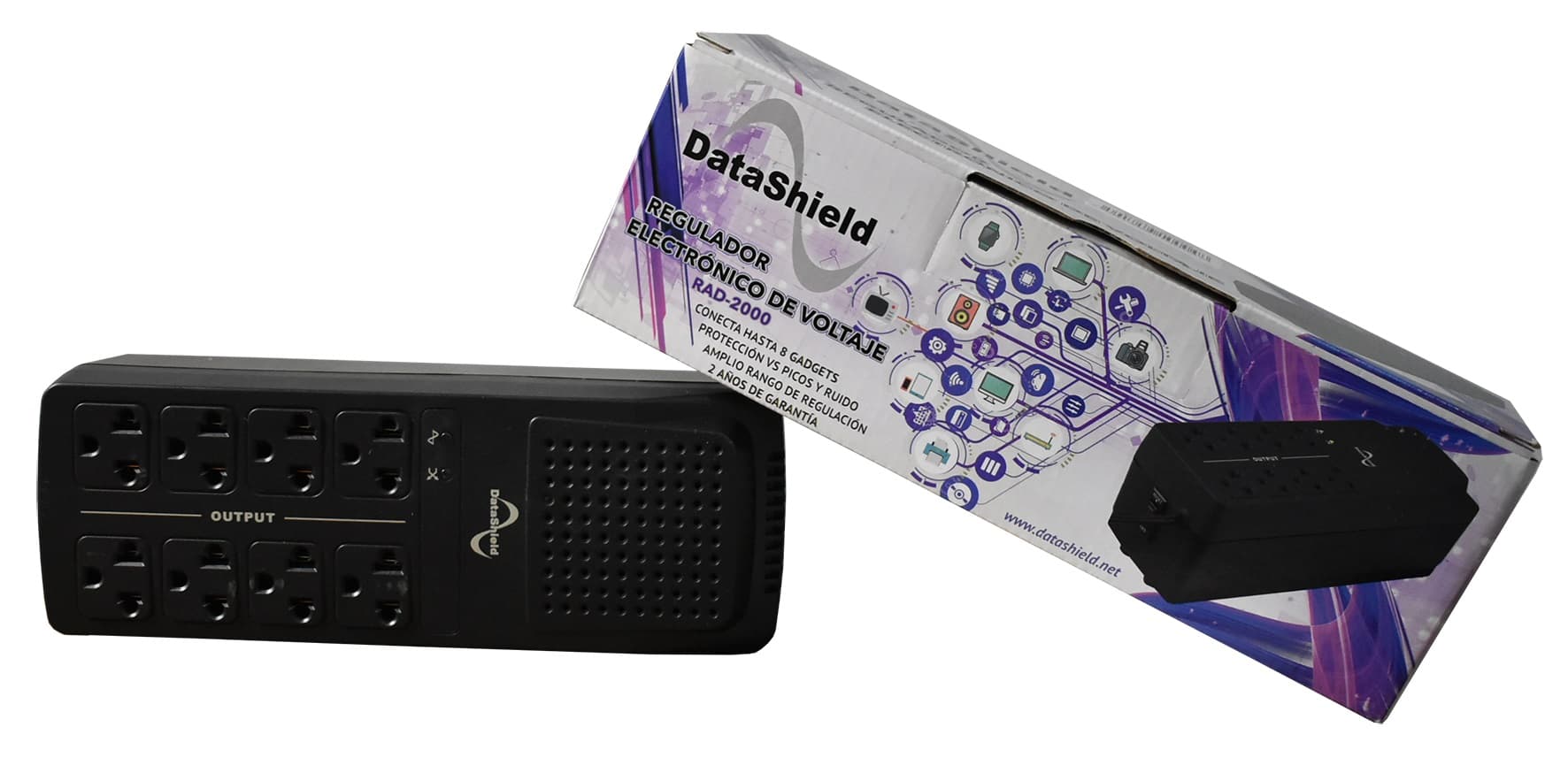 DATASHIELD Regulador DATASHIELD RAD2000, 8, Negro, Hogar y Oficina, 2000 VA, 1000 W