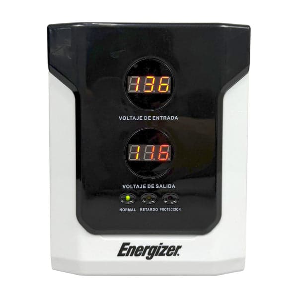 Energizer Regulador Energizer 2500VA/1500W (ERENRLB25VA). Rango 90-145VCA, fus. 15A, 2 contactos, LED. Ideal p/línea blanca. Cert. RoHS/NOM/CE. 2 años gtía.