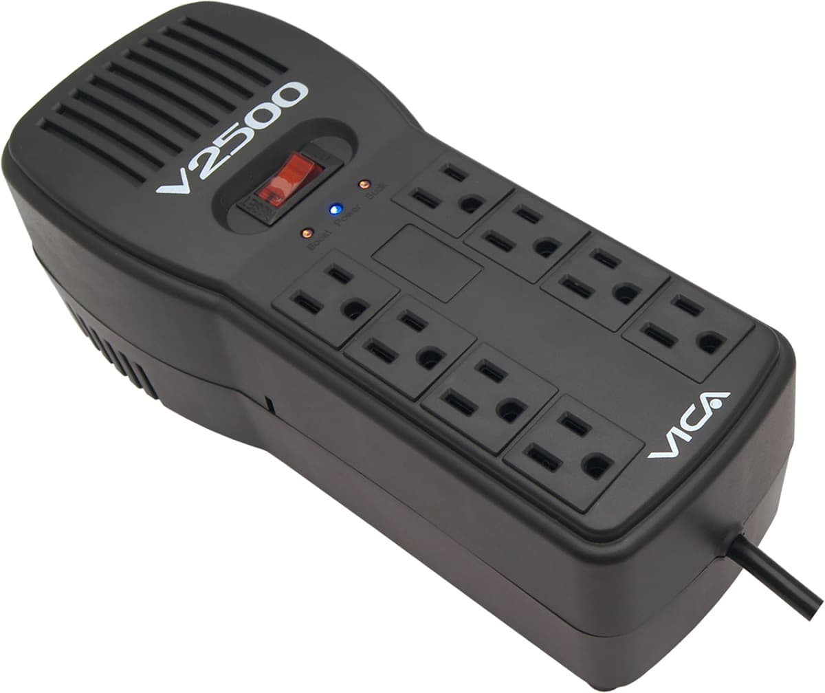 VICA Regulador VICA V2500 2500VA/1500W , Voltaje 120VCA /60Hz, breaker térmico, 8 tomas protegidas, indicadores LED, puertos RJ11/RJ45, empotrable en pared