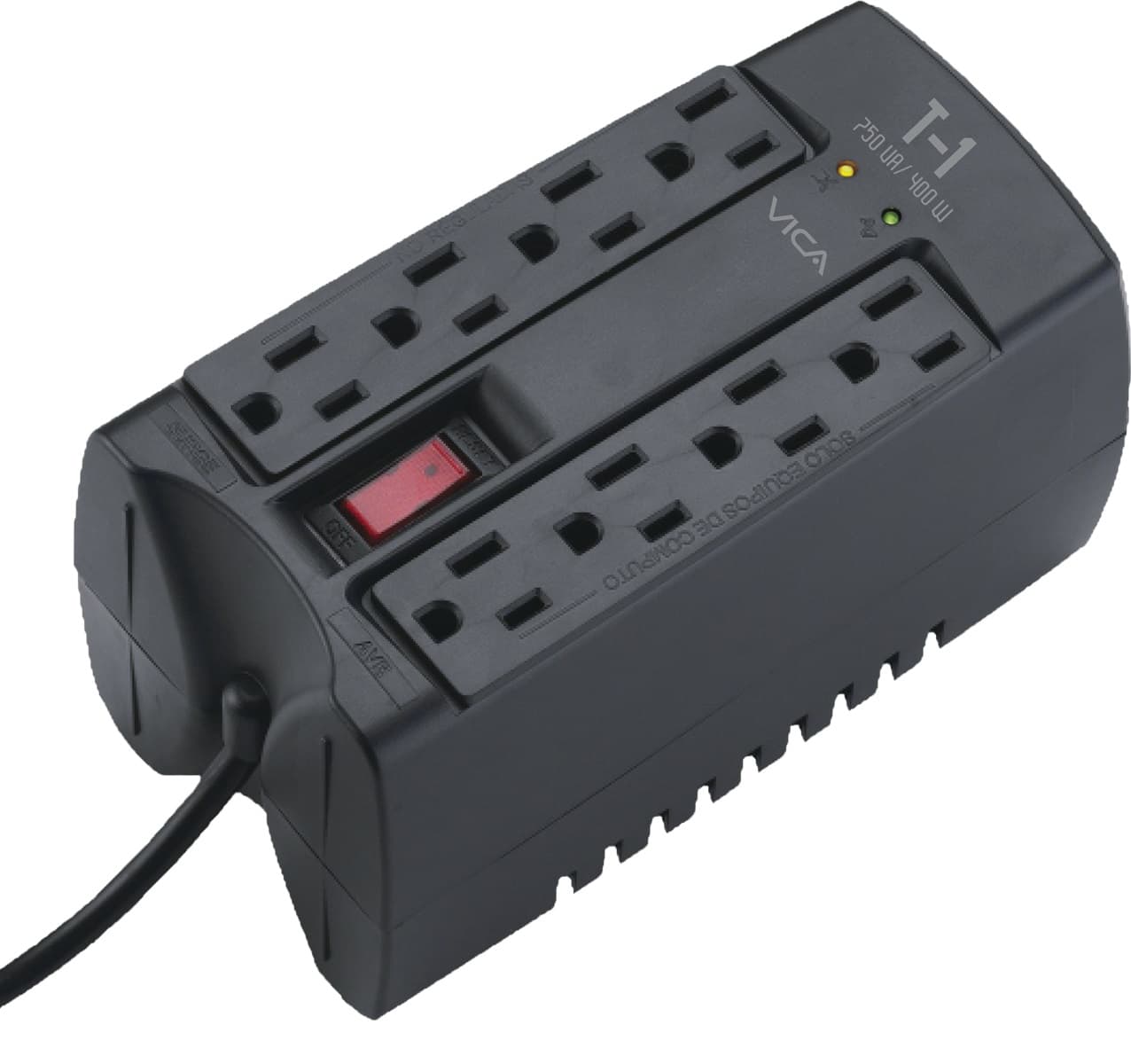 VICA Regulador VICA T1 750VA/400WATTS - Voltaje 120 VCA +/-10% 60Hz - breaker térmico - 8 tomas protegidas - indicadores LED - empotrable en pared