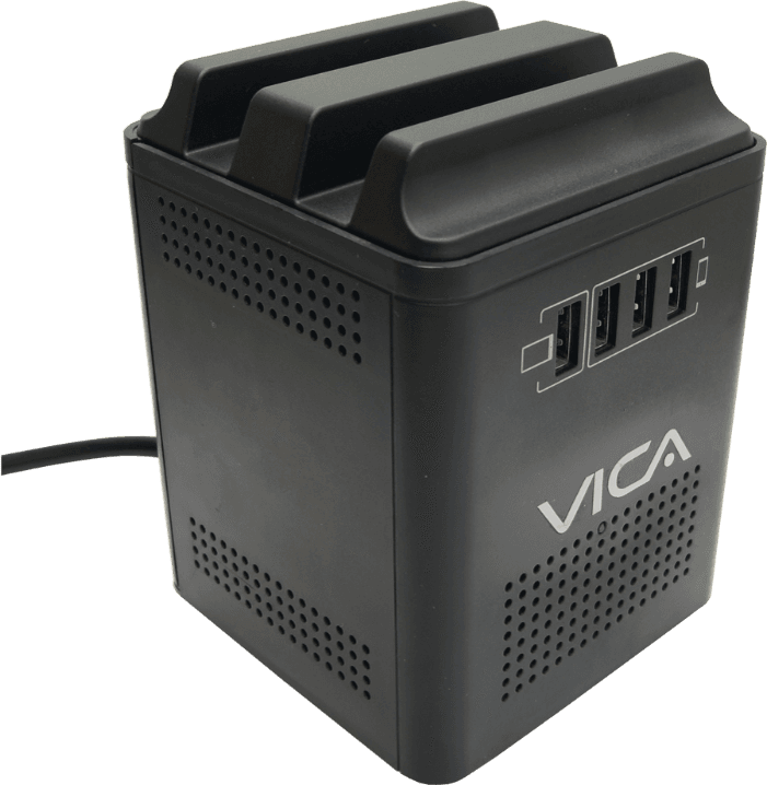 VICA Regulador voltaje y centro de carga, CONNECT 800 800VA/400W, Rango de voltaje 94/150VCA 5A 60Hz, 4 tomas protegidas, 4 Puertos USB, indicadores LED