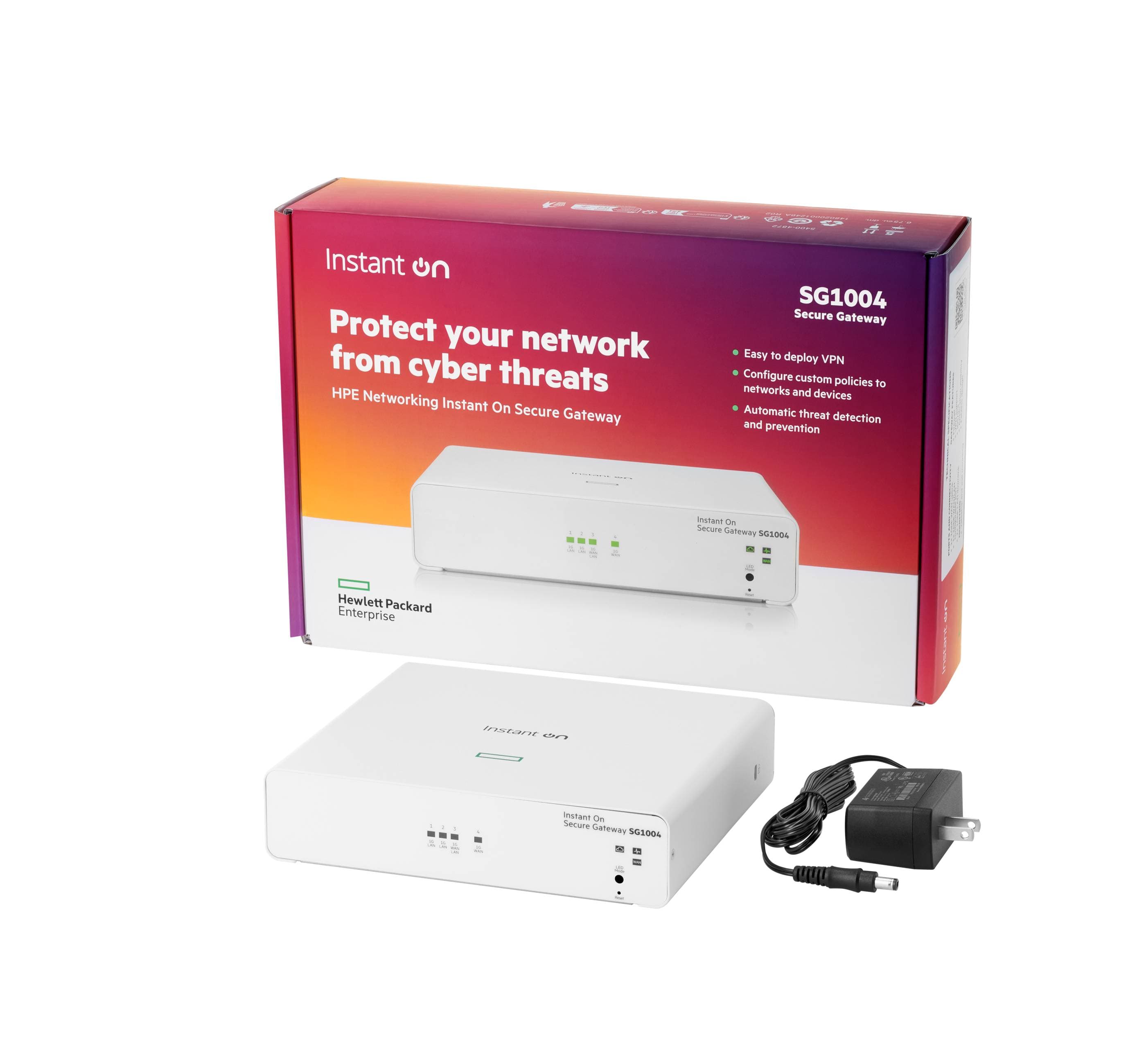 Hewlett Packard Enterprise Secure Gateway HPE Instant On SG1004 4 Puertos Gigabit, Firewall, VPN, Balanceador de Carga IDS/IPS (S0G33A)
