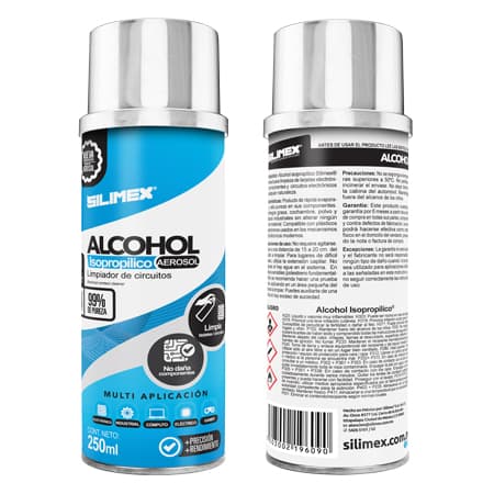 SILIMEX Alcohol Isopropílico SILIMEX Aerosol Envase: 250 ml = 280gr., Azul, Alcohol Isopropílico, Componentes Electrónicos