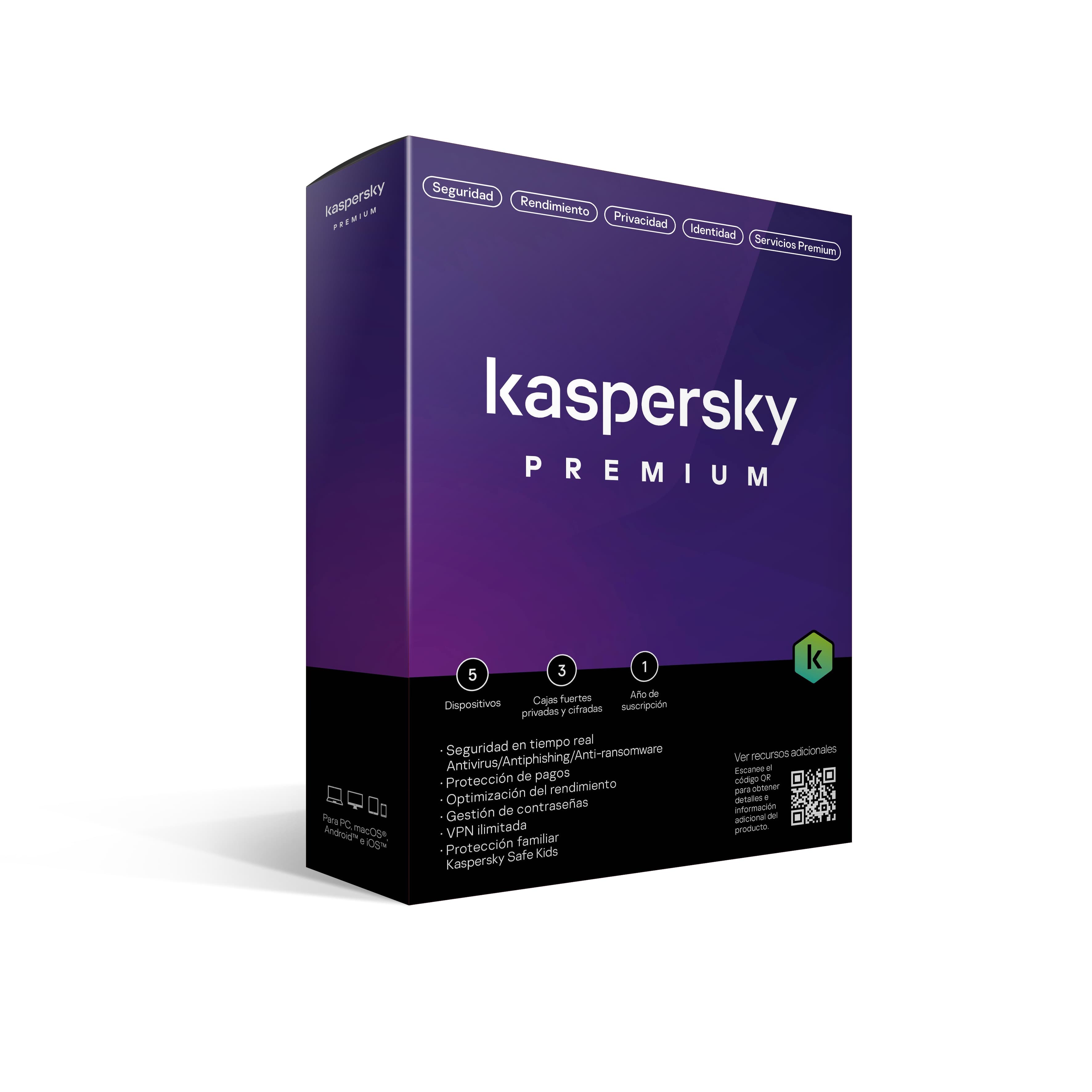 KASPERSKY Kaspersky Premium KL1047Z5EFS-22, 5 Licencias, 1 Año (Total Security)