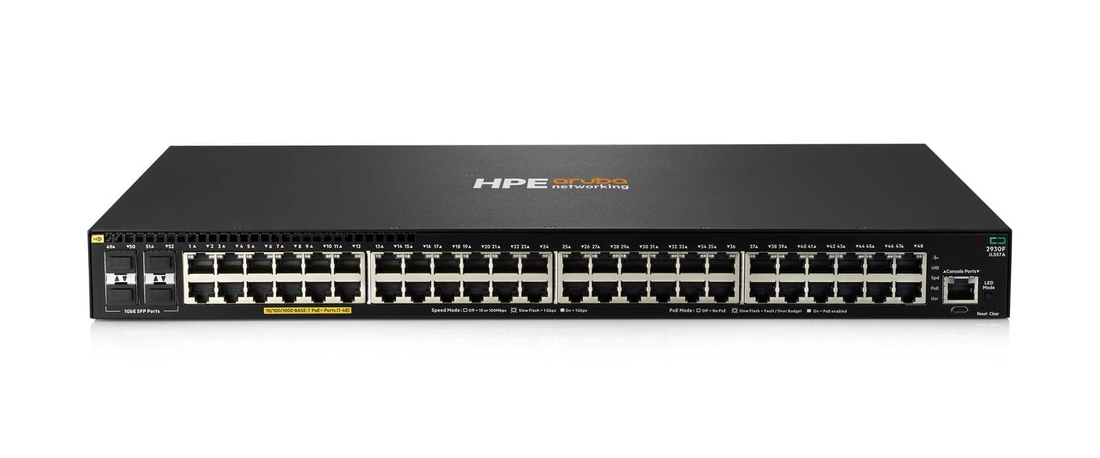 Hewlett Packard Enterprise Switch HPE Aruba 2930F Gigabit Ethernet, 48 puertos PoE+ 740W, 4SFP Layer 3 stackable (JL557A)