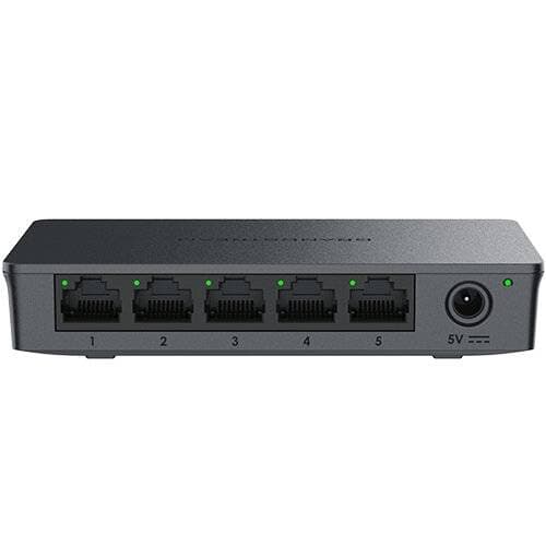 Grandstream Switch No administrable, 5 puertos Gigabit con crossover automático MDI/MDIX, gabinete plástico para escritorio o pared.