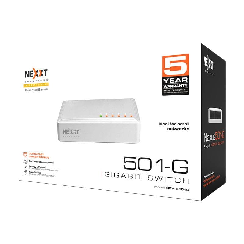 NEXXT Switch Nexxt Essential de 5 puertos Gigabit, 1 Gbps, 110/220 V