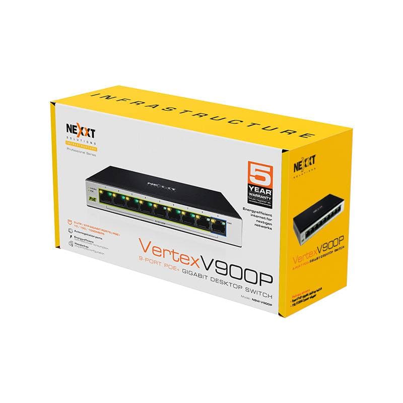 NEXXT Switch Nexxt Professional PoE+ Gigabit de 9 puertos, 10/100/1000, 60 W máx.