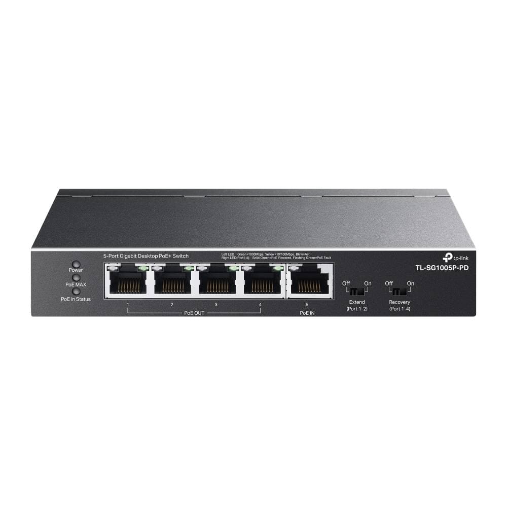 Omada Switch Omada Smart de 5 puertos Gigabit, 1 entrada PoE++ y 4 salidas PoE+ para exterior