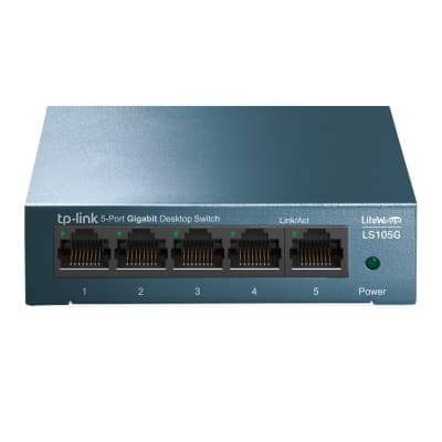 TP-LINK SWITCH DE 5 PUERTOS GIGABIT TP-LINK LS105G PARA ESCRITORIO PLUG AND PLAY CON CARCASA DE ACERO