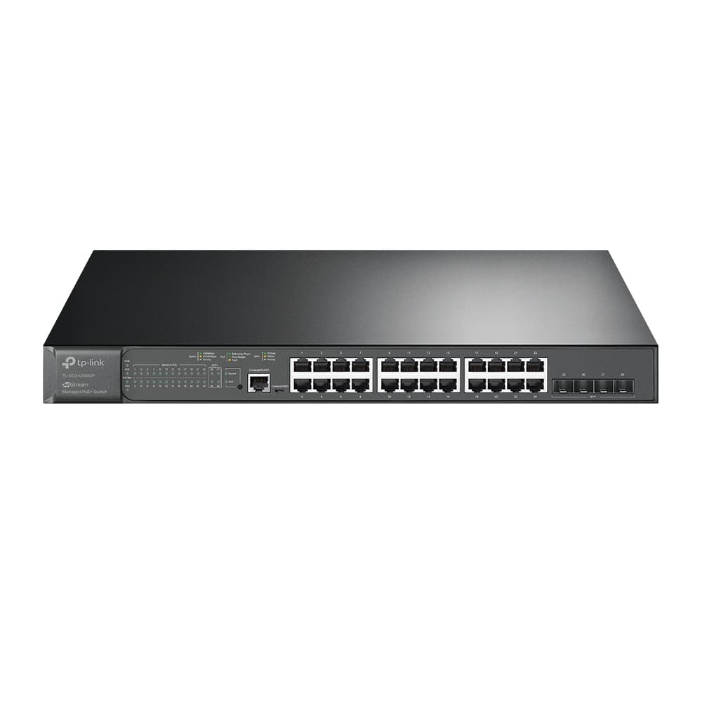 Omada Switch JetStream Gigabit TP-Link Administrable L2 SG3428XMP de (24) puertos 10/100/1000 Mbps y (4) 10 GE SFP +L2+con POE