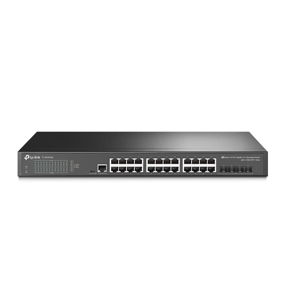 TP-LINK Switch TP-LINK SG3428X, 24 puertos, puertos 10/100/1000 Mbps, L2+ con 4 ranuras 10GE SFP+