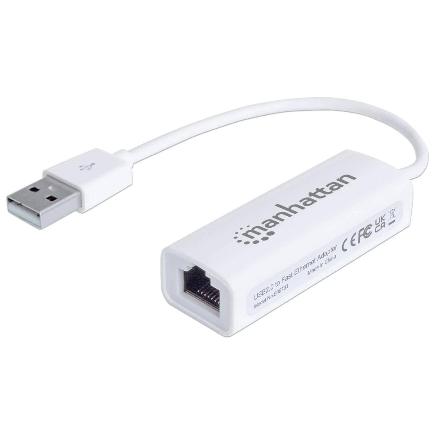 MANHATTAN 506731 Adaptador Fast Ethernet USB de Alta Velocidad 2.0, Añada una conexión de red a su PC sin necesidad de abrirla.