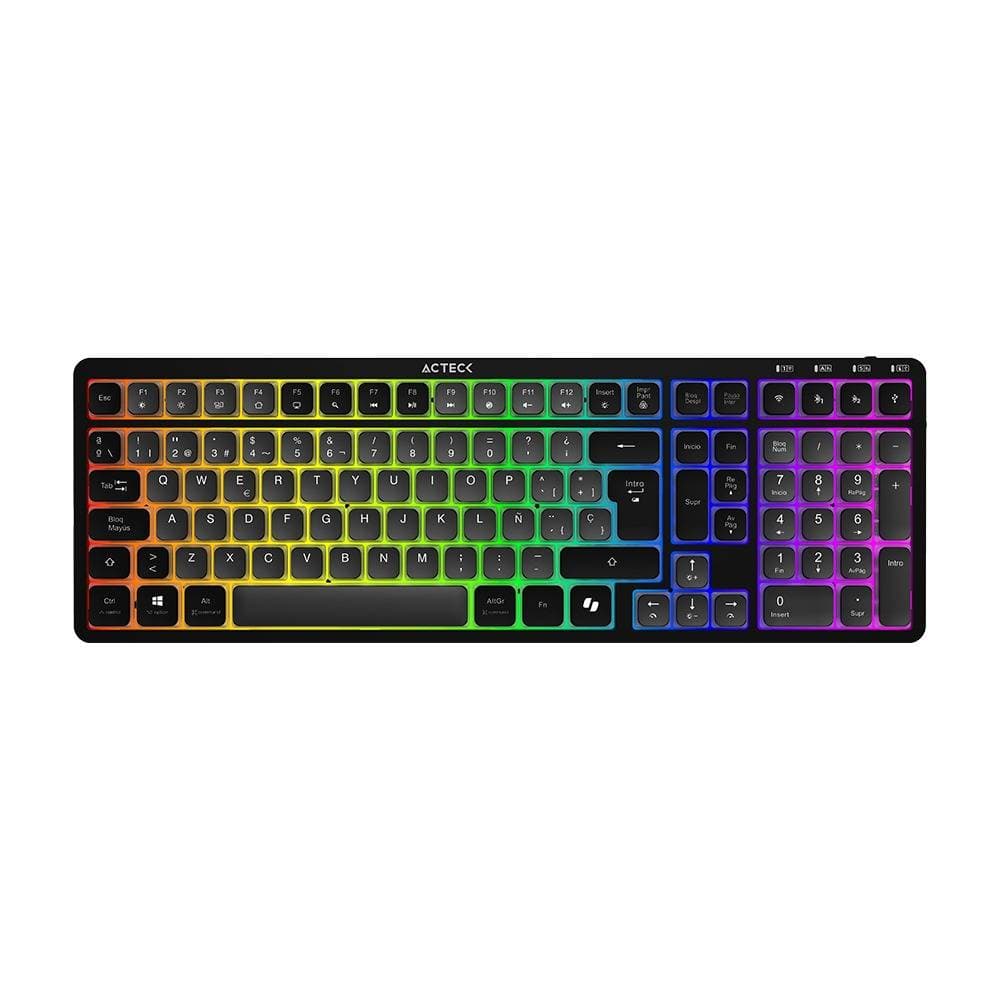 ACTECK Teclado Inalámbrico RGB Techno PRO TI790 Acteck Elite Series Iluminación RGB, Teclado Multidispositivo Inalámbrico, Dongle 2.4Mhz, Bluetooth