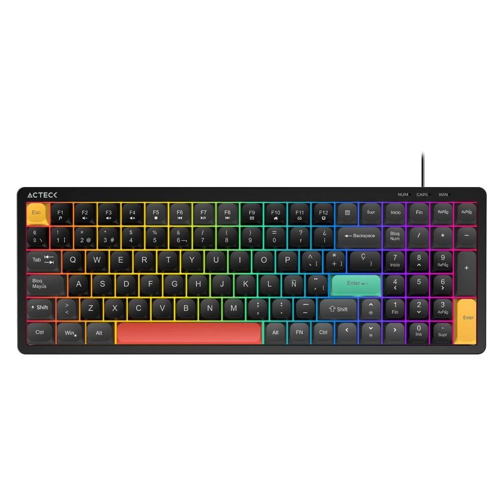 ACTECK Teclado Alambrico TECHNO CORE TA780 ACTECK Teclas de Bajo Perfil, Iluminacion RGB, Usb C a USB A