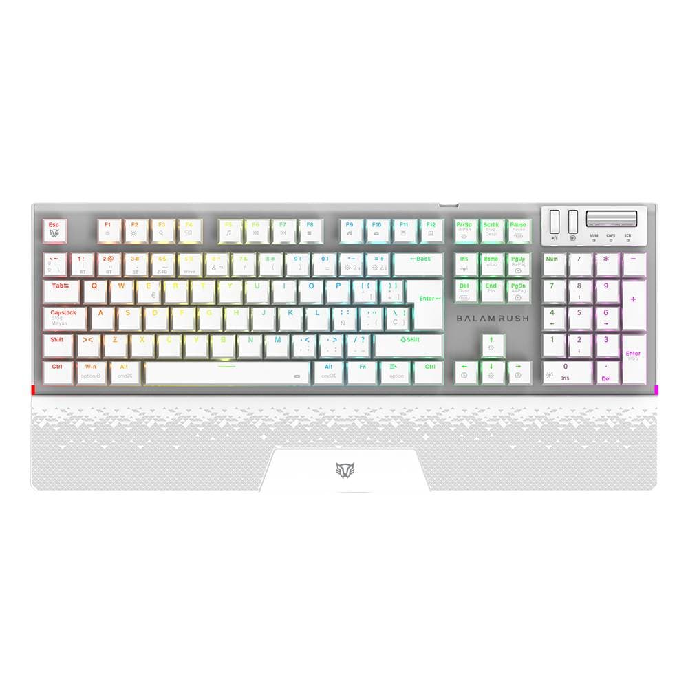 Balam Rush Teclado Gamer Inalámbrico DOMINATE EXPERT GK9791 Balam Rush Legend Series Conecta hasta 5 Dispositivos, Color Blanco, BR-940399