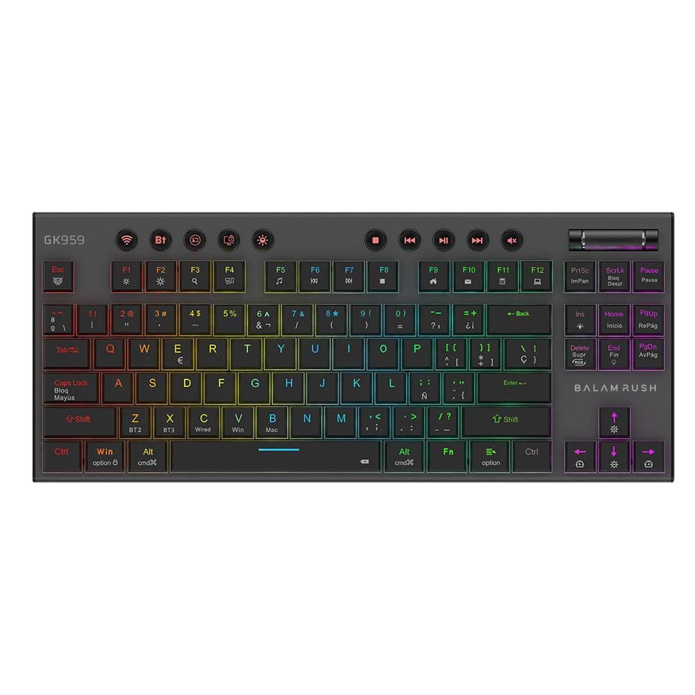Balam Rush Teclado Gamer Inalámbrico DOMINATE EXPERT GK959 Balam Rush Legend Series Conecta Multidispositivo, Color Negro, BR-940405