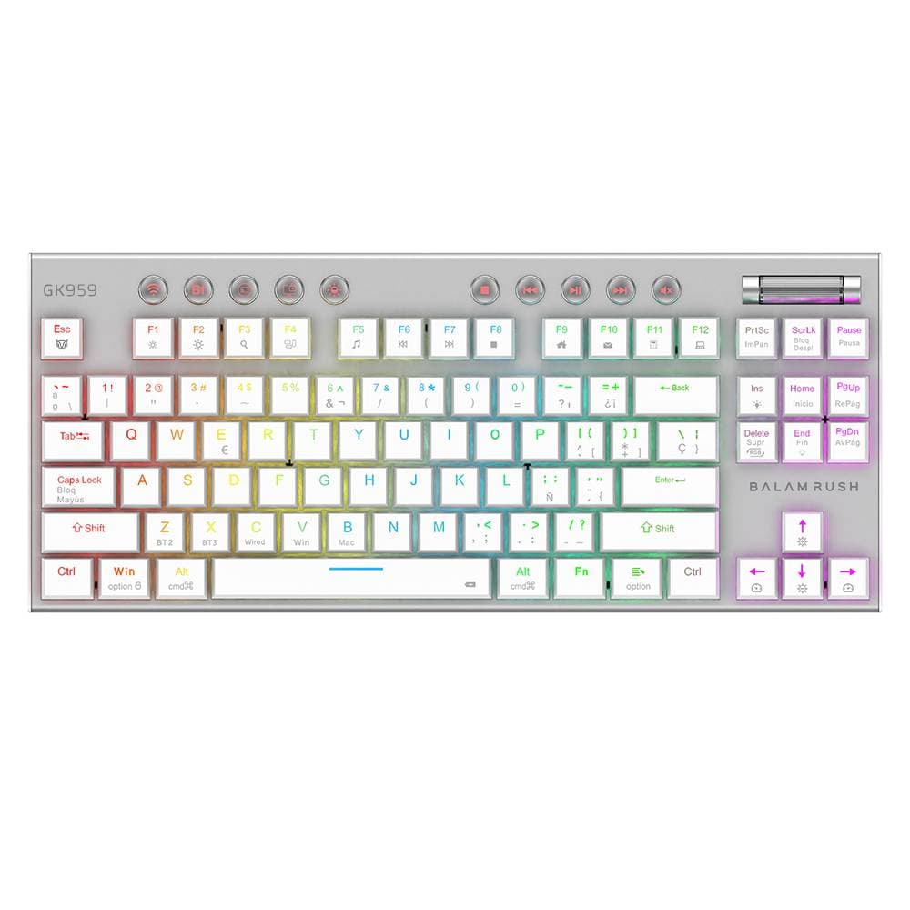 Balam Rush Teclado Gamer Inalámbrico DOMINATE EXPERT GK959 Balam Rush Legend Series Conecta Multidispositivo, Color Blanco, BR-940412