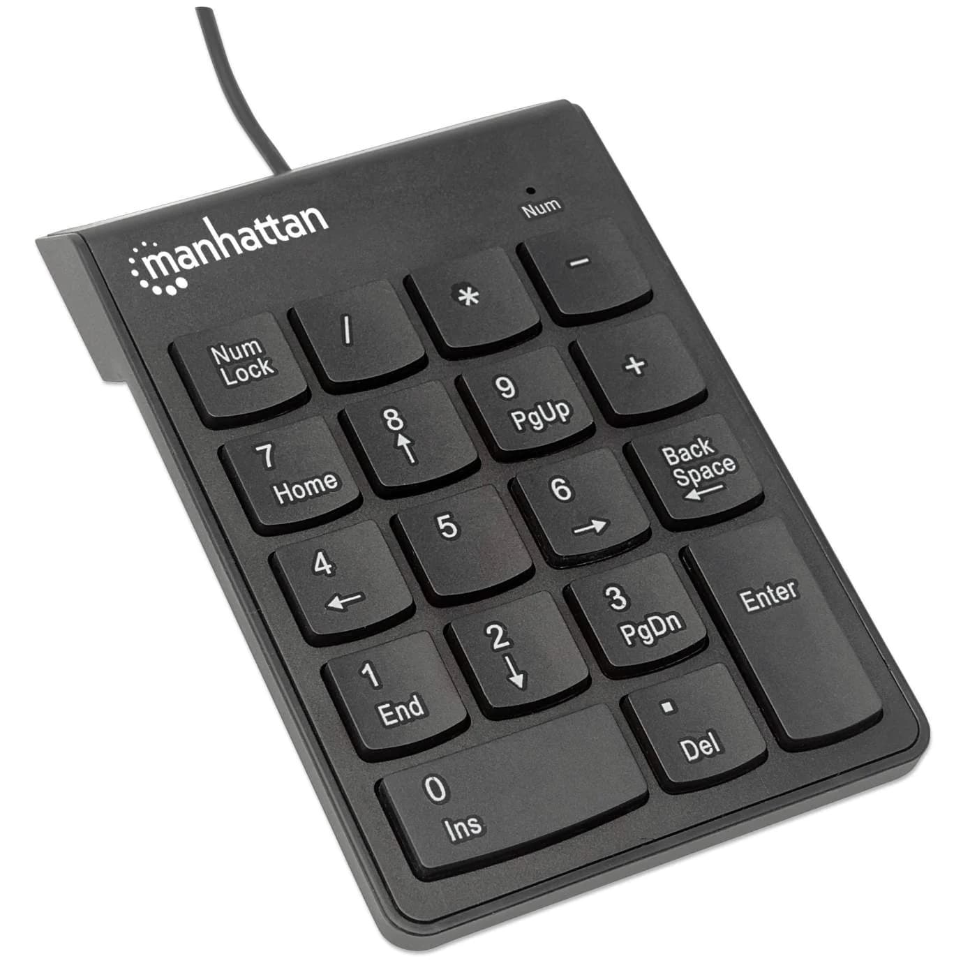 MANHATTAN 176354 Teclado numérico alámbrico USB, 18 teclas del mismo tamaño incluye tecla de retroceso Color Negro.