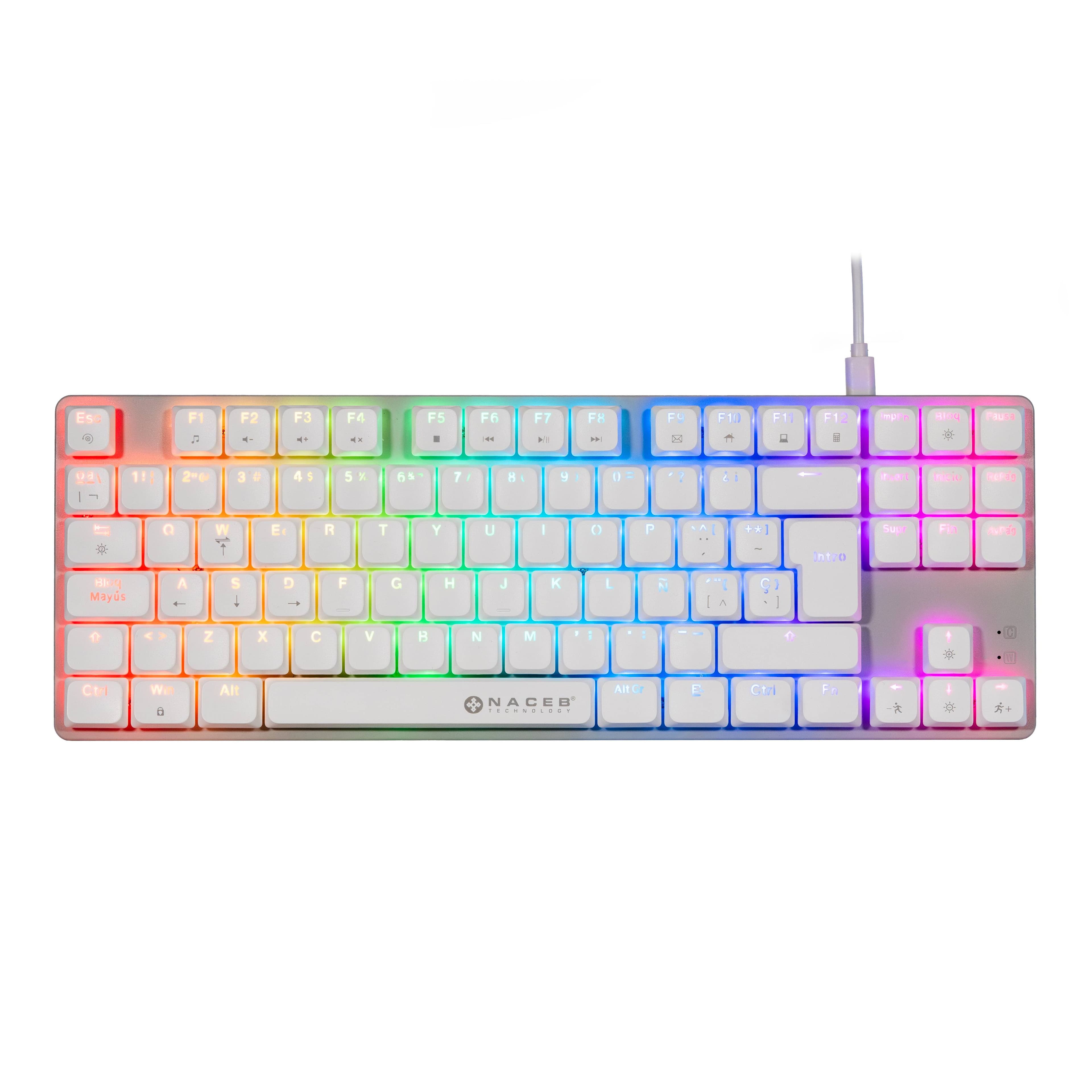 Naceb Gaming NACEB TECLADO MECANICO TKL GAMER LOW PROFILE RGB 80% K1009 87 TECLAS FULL BLANCAS
