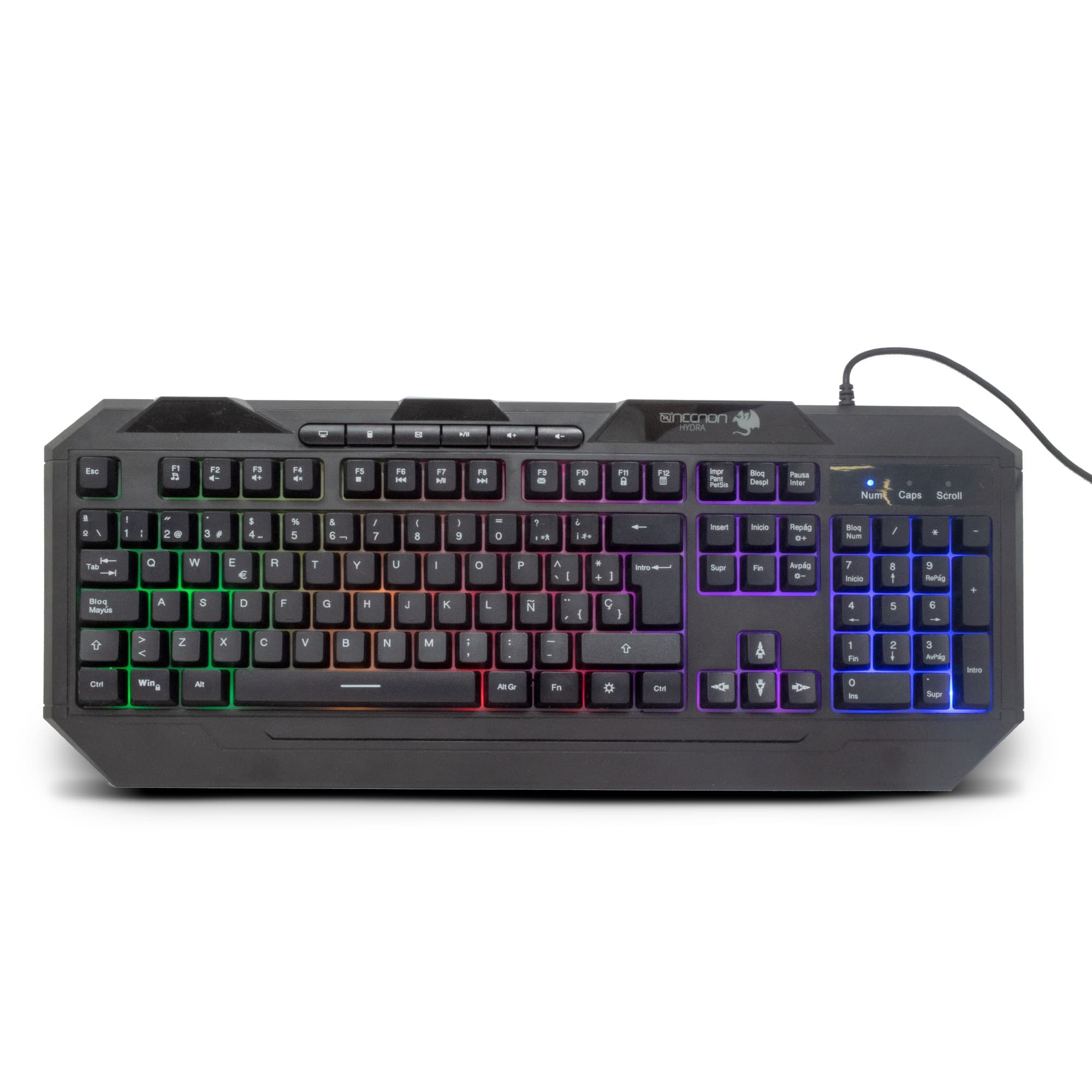 NECNON TECLADO GAMER NGK-HYDRA 114 TECLAS RETROILUMINADO LED MULTICOLOR DISENO ERGONOMICO 6 BOTONES MULTIMEDIA NEGRO