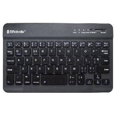 BROBOTIX Teclado Inalámbrico, Bluetooth, MINI, Portable, Batería Recargabe, duración hasta 72h, P/Portátil, Tablet y Celular, Español, Negro, 6006436 BROBOTIX