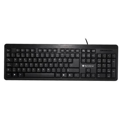 TECHZONE Teclado alámbrico Grimly TechZone, con conexión USB, 104 teclas tipo QWERTY, 1 año de garantía.