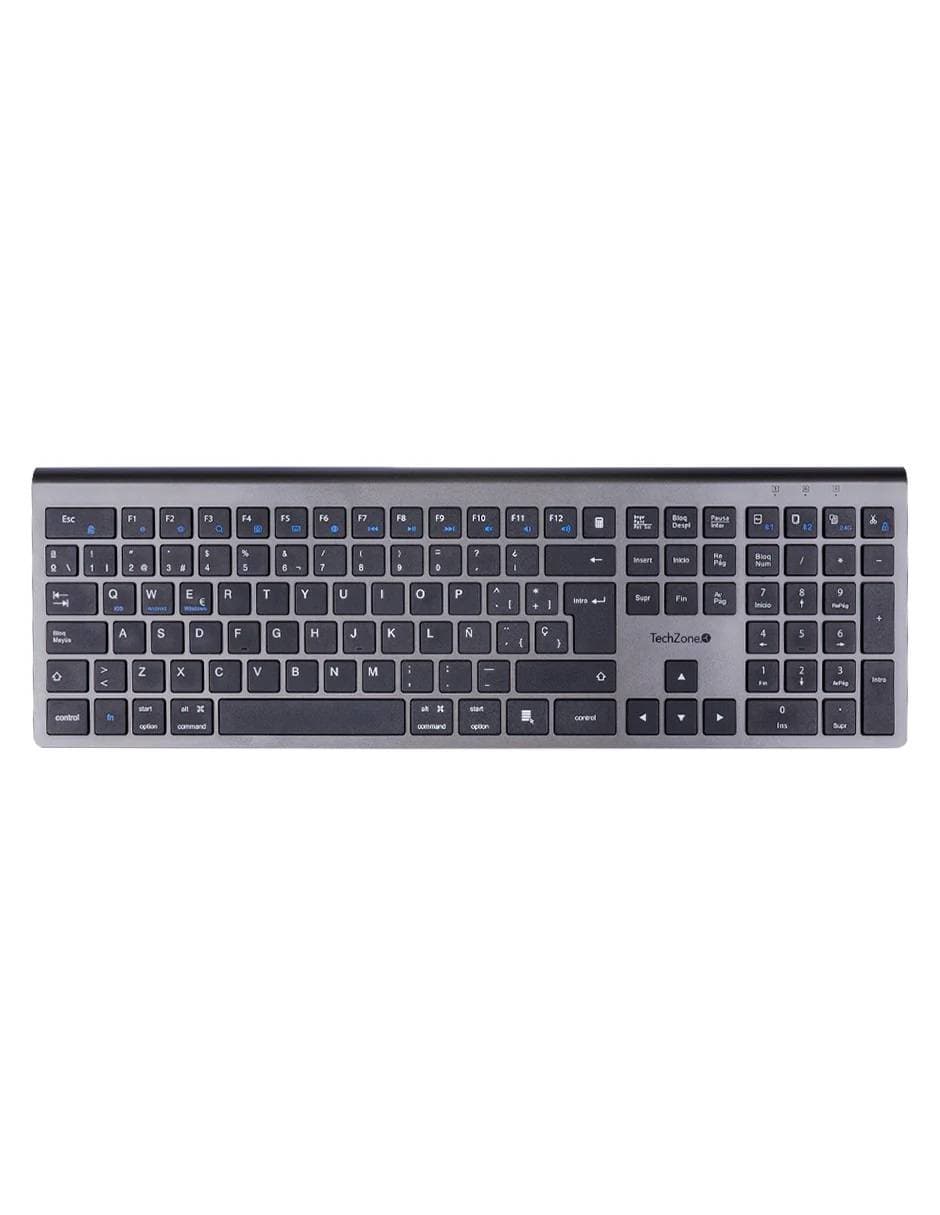 TECHZONE Teclado HEFESTOS recargable con conexión Bluetooth TECHZONE TZACTCB01 color plata, QWERTY. Compatibilidad: Windows, Android y MacOS.