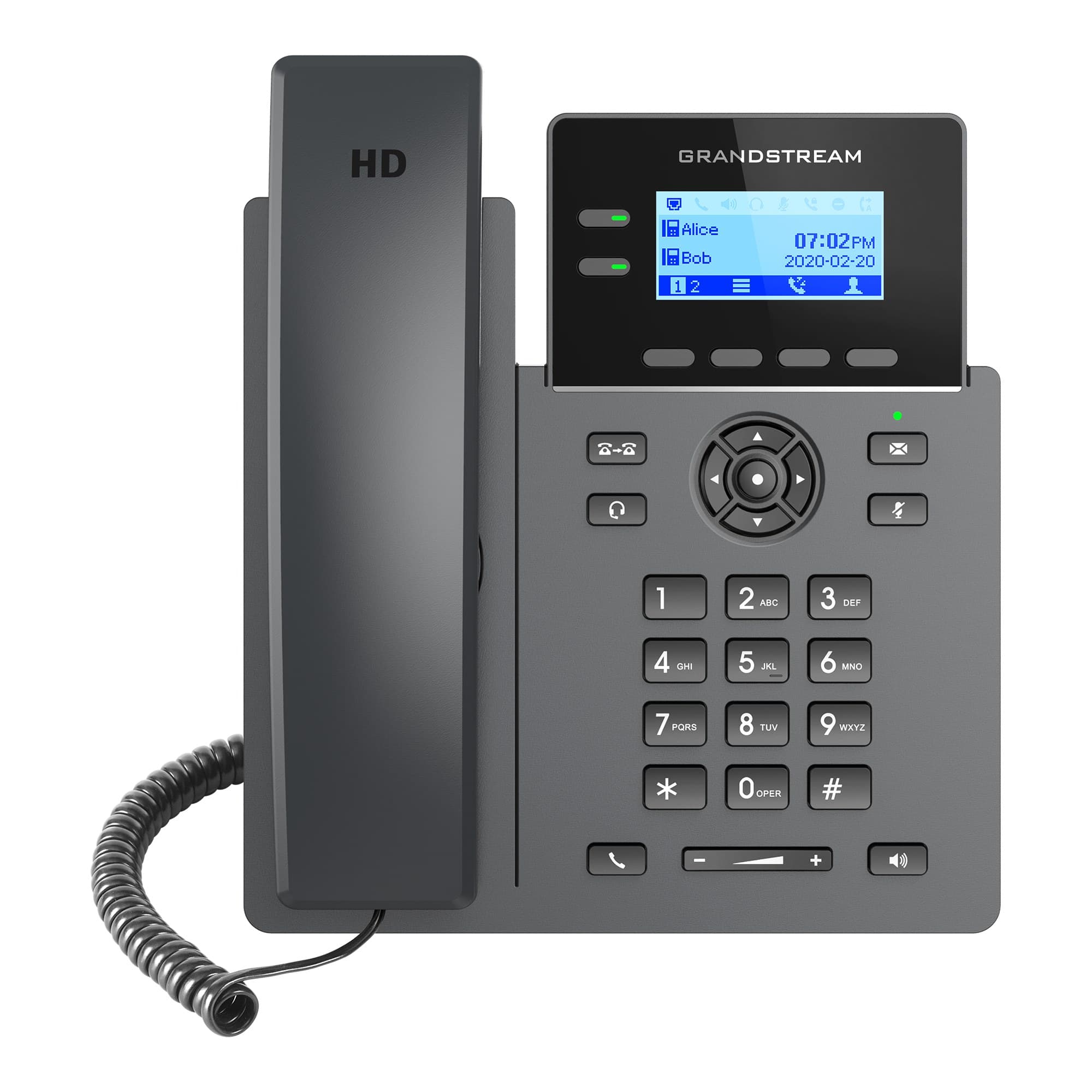GRANDSTREAM Teléfono IP de 2 líneas con 4 cuentas SIP, conferencia de 5 vías, Ethernet Sin Poe pero SI incluye su fuente de alimentación