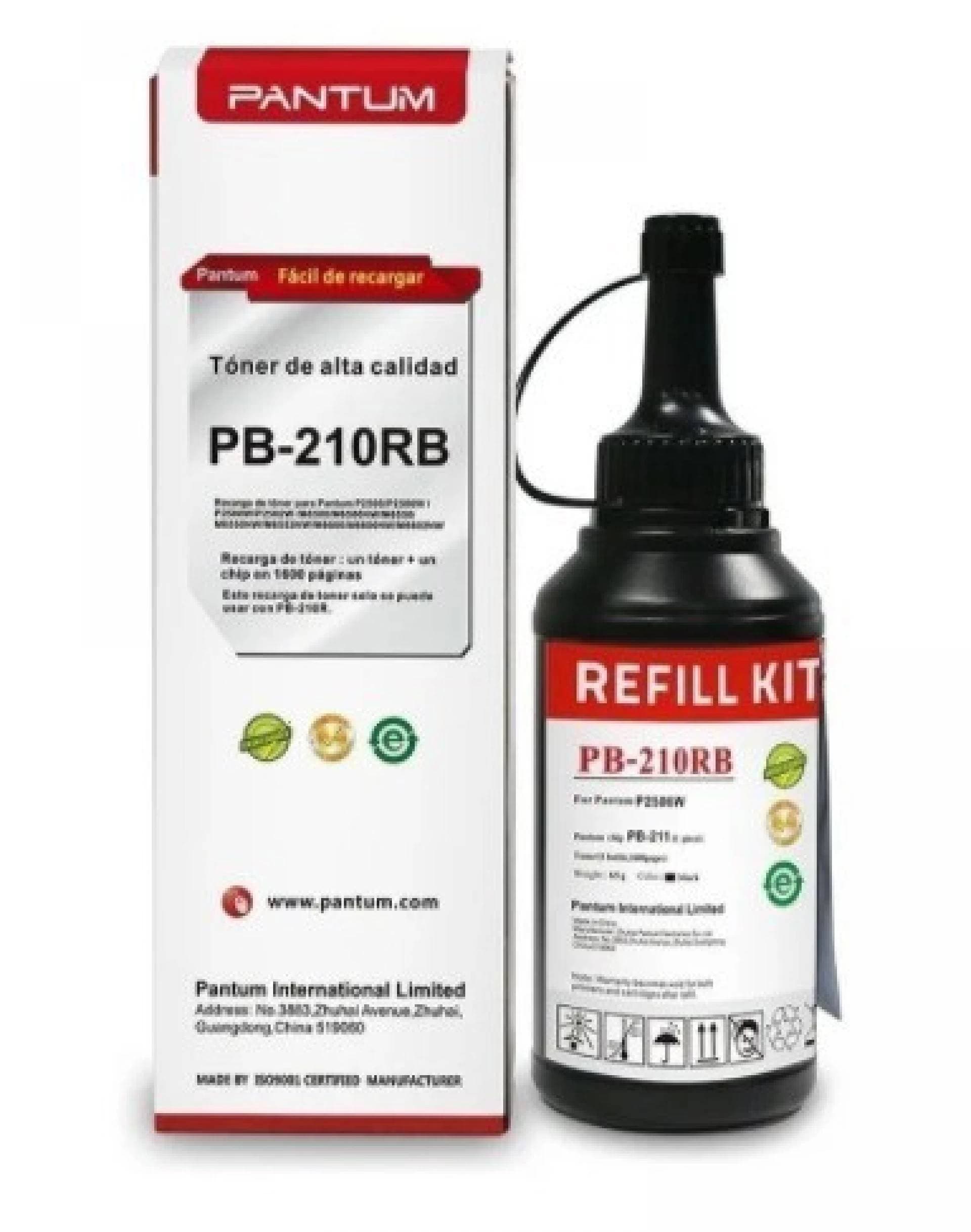 Pantum RECARGA MARCA PANTUM MODELO PB-210RB NEGRO, RENDIMIENTO 1600 PAGINAS, PARA EQUIPO P2500W Y M6550NW