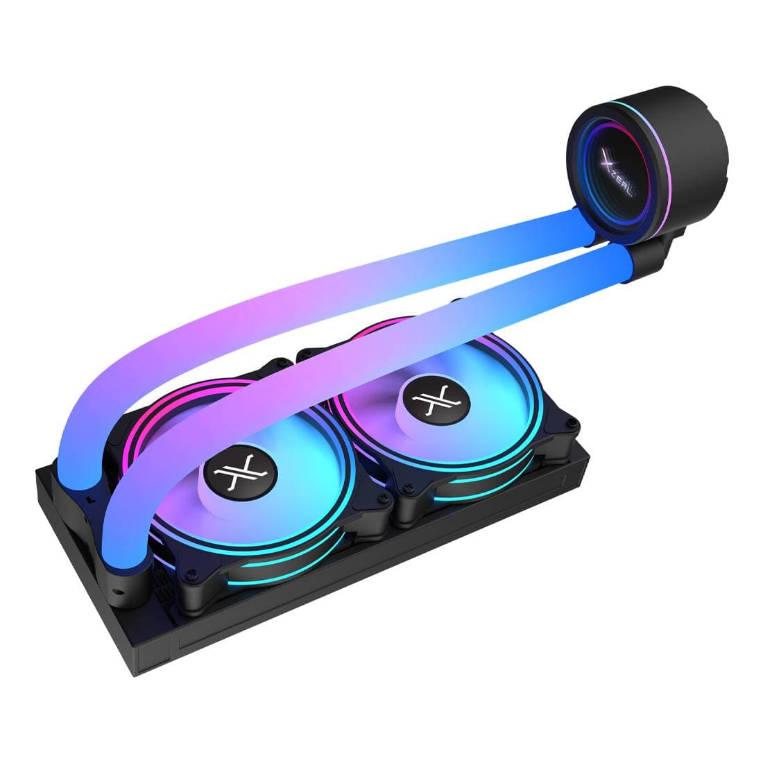 Xzeal Enfriamiento Liquido Xzeal 240mm Redondo XZ413 para CPU 2 Fan x120mm Mangueras ARGB 3 pines + PWM 4 pines + Seguro para INTEL/AMD Negro