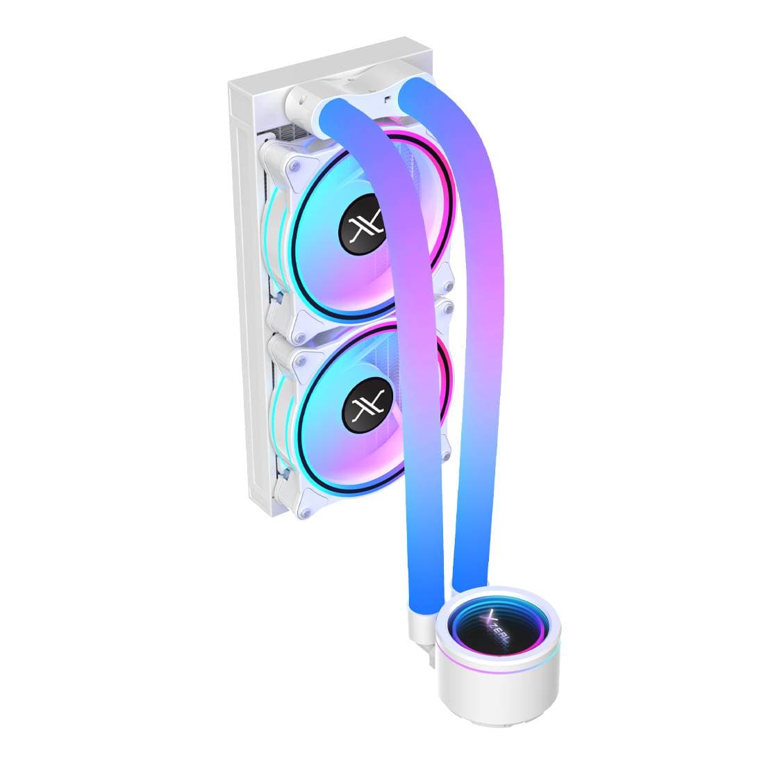 Xzeal Enfriamiento Liquido Xzeal 240mm Redondo XZ413 para CPU 2 Fan x120mm Mangueras ARGB 3 pines + PWM 4 pines + Seguro para INTEL/AMD Blanco
