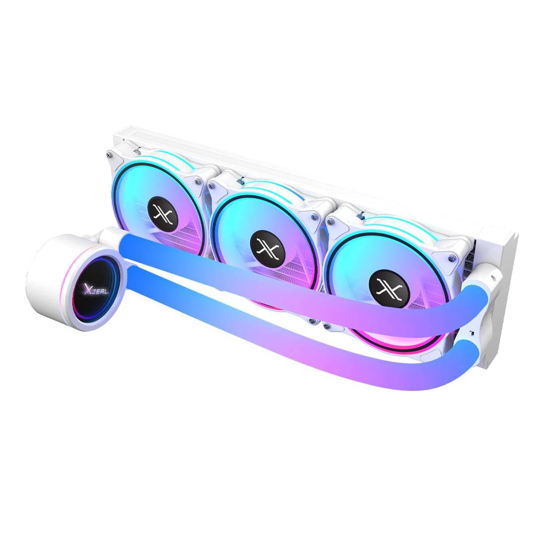 Xzeal Enfriamiento Liquido Xzeal 360mm Redondo XZ414 para CPU 3 Fan x120mm Mangueras ARGB 3 pines + PWM 4 pines + Seguro para INTEL/AMD Blanco