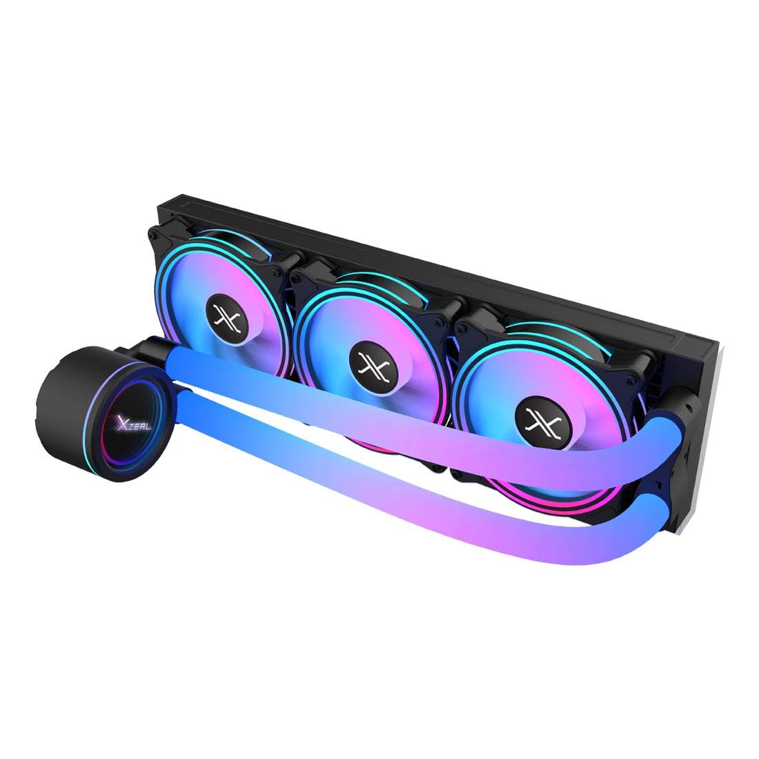 Xzeal Enfriamiento Liquido Xzeal 360mm Redondo XZ414 para CPU 3 Fan x120mm Mangueras ARGB 3 pines + PWM 4 pines + Seguro para INTEL/AMD Negro