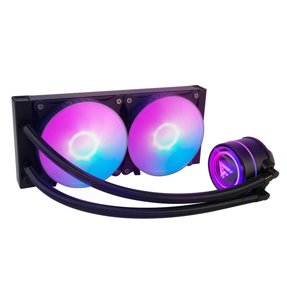 GAME FACTOR Enfriamiento Liquido. Gamer Factor LQG601. 240MM, RGB, TDP 250W, 2 fan 120mm 70 CFM, Negro.