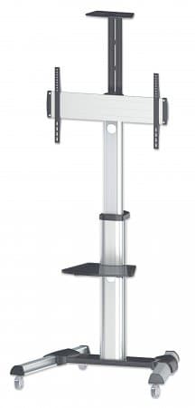 MANHATTAN 461245 Soporte de aluminio tipo carrito para TV de 37 pulgadas a 86 pulgadas inclinación de -12 a 5°,rotación de TV de 90°;repisas removibles.