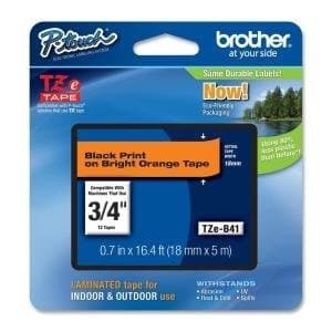 BROTHER Etiqueta naranja continua laminada Brother TZEB41, de 18 mm de ancho x 5 mts de largo. Impresión en negro.