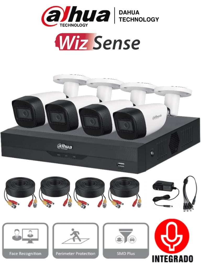 Dahua Technology DAHUA KITXVR5104HS4KLI3+4HFW1500CMA- Kit de 4 canales 5 MP con audio y DVR de 4 CH,Soporta 4 canales + 4 IP o hasta 8 IP + 4 Camaras 5mp