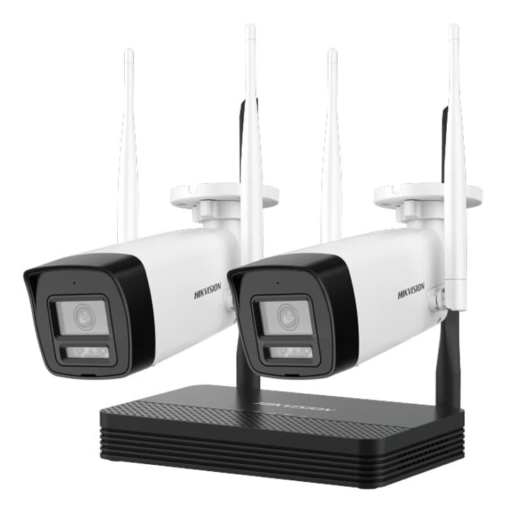 HIKVISION Kit IP Inalámbrico 2 Megapíxel, NVS WiFi 4 canales video, 2 camaras Bala Exterior