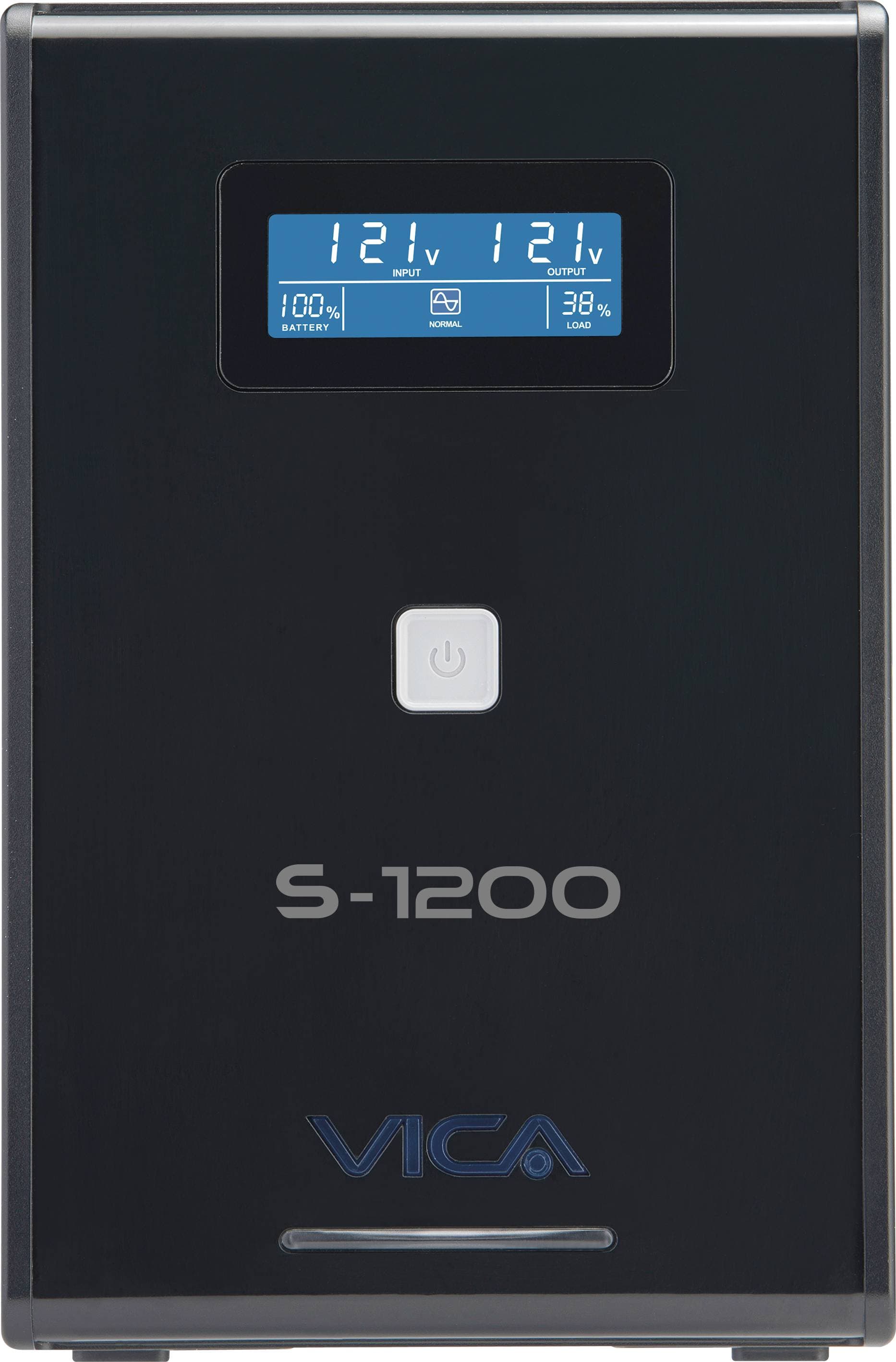 VICA No break interactivo S1200, 1200VA/600W, entrada 127 VCA 60 Hz, salida 120 VCA, 5 NEMA reguladas/5 reguladOs y respaldadas, RJ11/RJ45, pantalla LCD